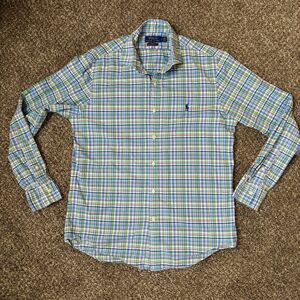 Polo Ralph Lauren Men's Slim Fit Plaid, blue, yellow, red button down. Size L